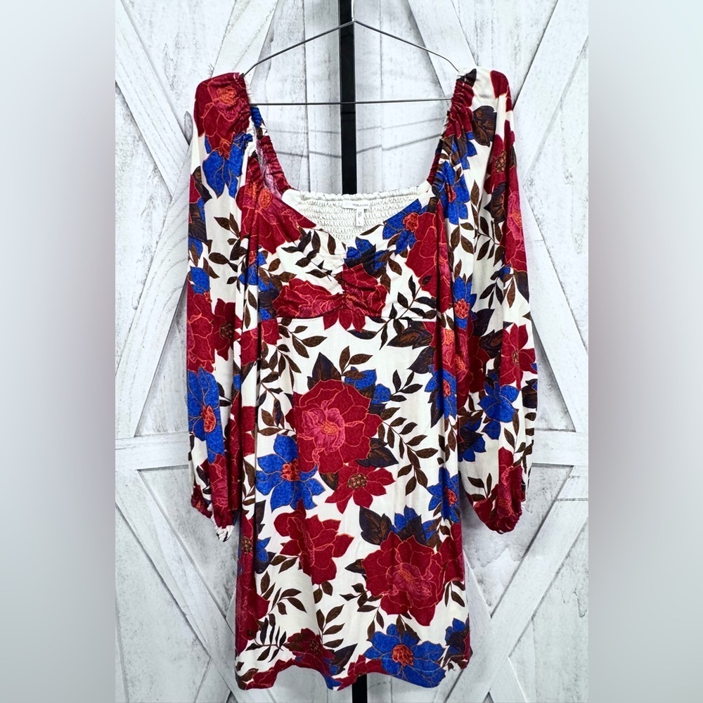 Maurices Red and Blue Floral Blouse